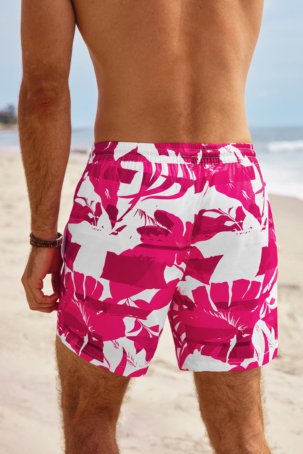 Rosa geblümte Badeshorts für Herren mit Kordelzug
