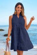 Marineblaues Ärmelloses Luftiges Minikleid mit Lochstickerei