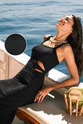 Schwarzes Midikleid mit U-Ausschnitt