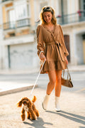 Camel Langarm Minikleid in Wickeloptik