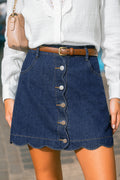 Blauer Mini-Jeansrock mit Wellensaum