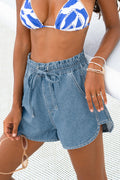 Jeansshorts mit elastischem Bund und Delfinsaum