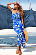 Blau Tropisches Maxi-Strand-Bandeaukleid
