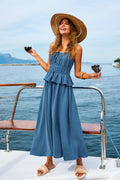 Blaues Maxi-Strandkleid mit U-Ausschnitt