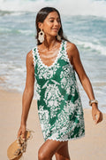 Grün Tropisches Mini-Strandkleid mit Rundhalsausschnitt