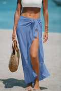 Blauer Midi-Strand-Sarong mit seitlicher Bindung