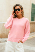 Rosa Langarmpullover mit Rundhalsausschnitt