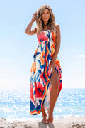 Ärmelloses Eckiger Ausschnitt Maxi-Strandkleid mit Blumenmuster
