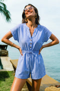 Blau Gestreifter Kurzarm Lockeres Bein Romper