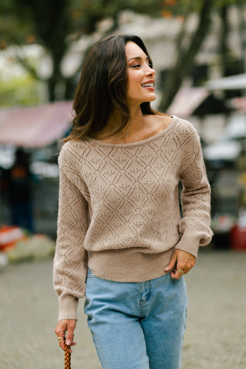 Camel U-Boot-Ausschnitt Langarmpullover