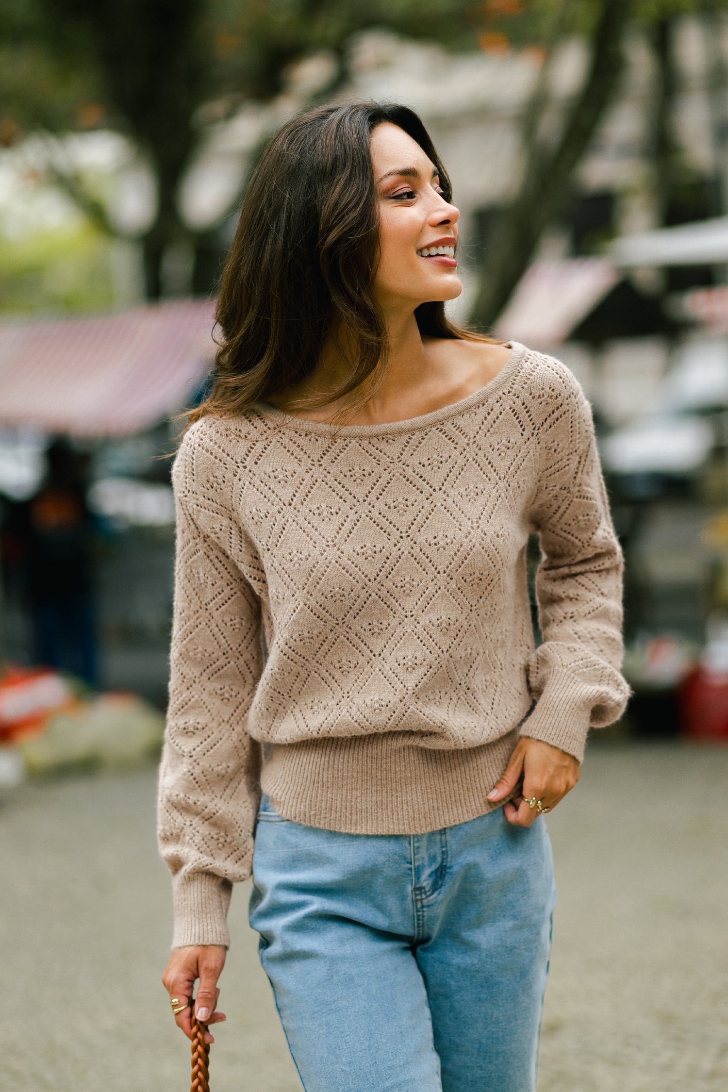 Camel U-Boot-Ausschnitt Langarmpullover
