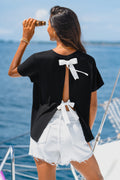 Schwarzes Rückenfreies Kurzarm T-Shirt