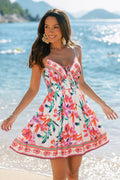 Tropisches V-Ausschnitt Mini-Strandkleid