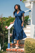 Blaues Maxi-Freizeitkleid mit V-Ausschnitt
