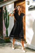 Schwarzes Kurzarm Midikleid