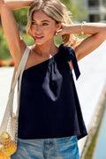 Marineblaues Top mit asymmetrischem Ausschnitt