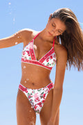 Weißes Neckholder-Bikini-Set mit Blumenmuster