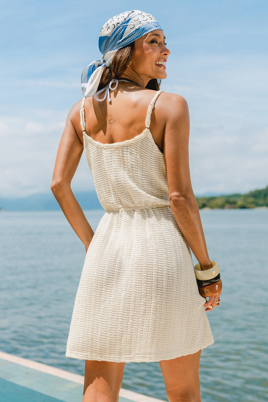 Beiges Ärmelloses U-Ausschnitt Mini-Strandkleid