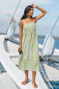 Grün Gestreiftes Quadratischer Ausschnitt Maxi-Strandkleid