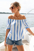 Blau Gestreiftes Lockeres Off-Shoulder-Top