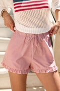 Rot Gestreifte Shorts mit Rüschensaum