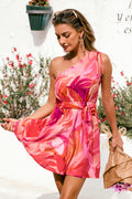 Tropisches Mini-Strandkleid mit asymmetrischem Ausschnitt