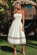 Beiges Ärmelloses Midi-Strandkleid mit geradem Ausschnitt