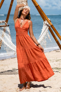 Orange Maxi-Strandkleid mit tiefem Ausschnitt