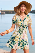 Grün Geblümtes Mini-Strandkleid