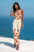 Beiger tropischer Jumpsuit