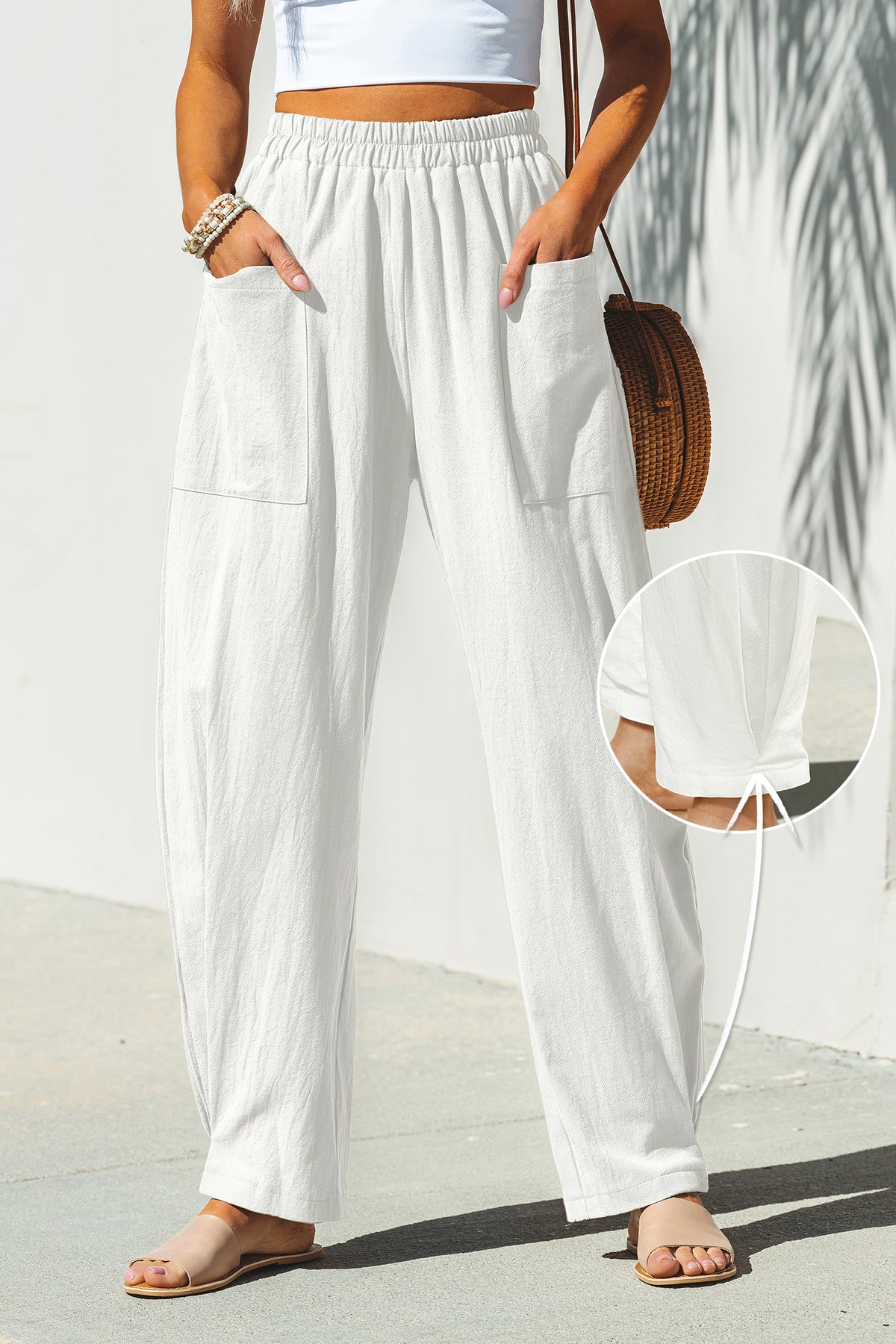 Weiße Elastischer Bund Stoffhose