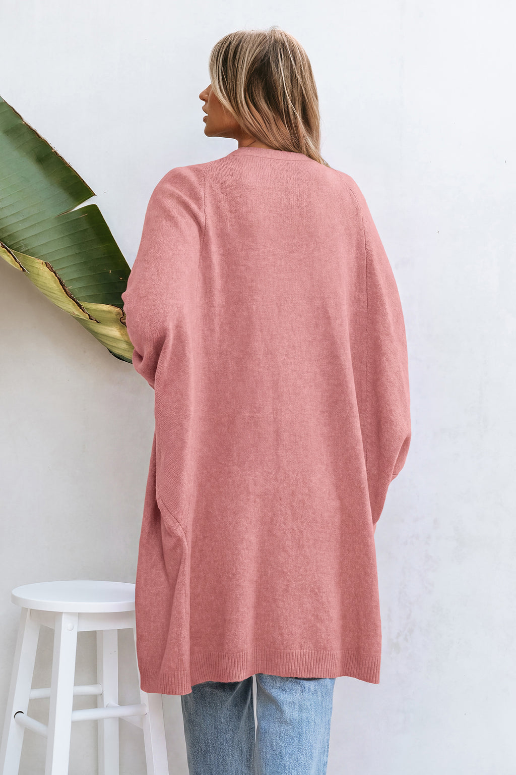 Rosa Strickjacke mit offener Vorderseite
