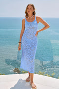 Blaues U-Ausschnitt Maxi-Strick-Strandkleid