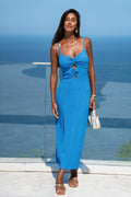 Blaues festliches Maxikleid mit Keyhole-Detail