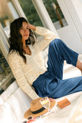 Beige Langarm V-Ausschnitt Strickjacke