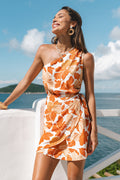 Orange Geblümtes Asymmetrischer Ausschnitt Mini-Strandkleid