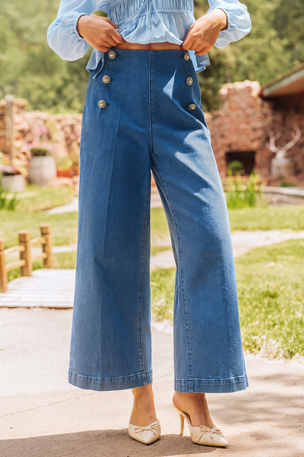 Dunkelblaue Wide-Leg-Jeanshose