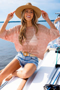 Rosa Halbarm Strick-Strand-Top mit Rundhalsausschnitt