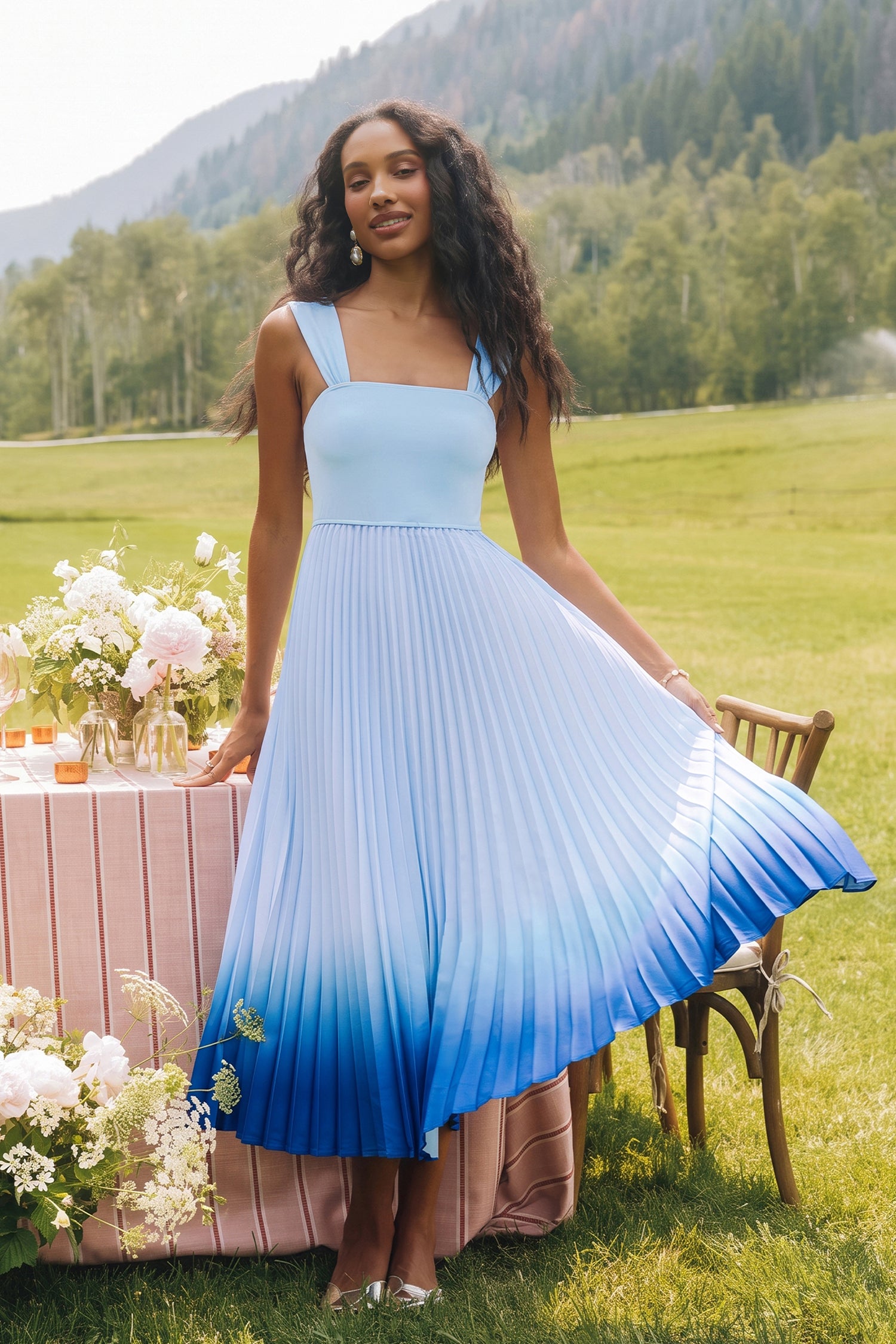 Festliches Ombré Maxikleid mit eckigem Ausschnitt