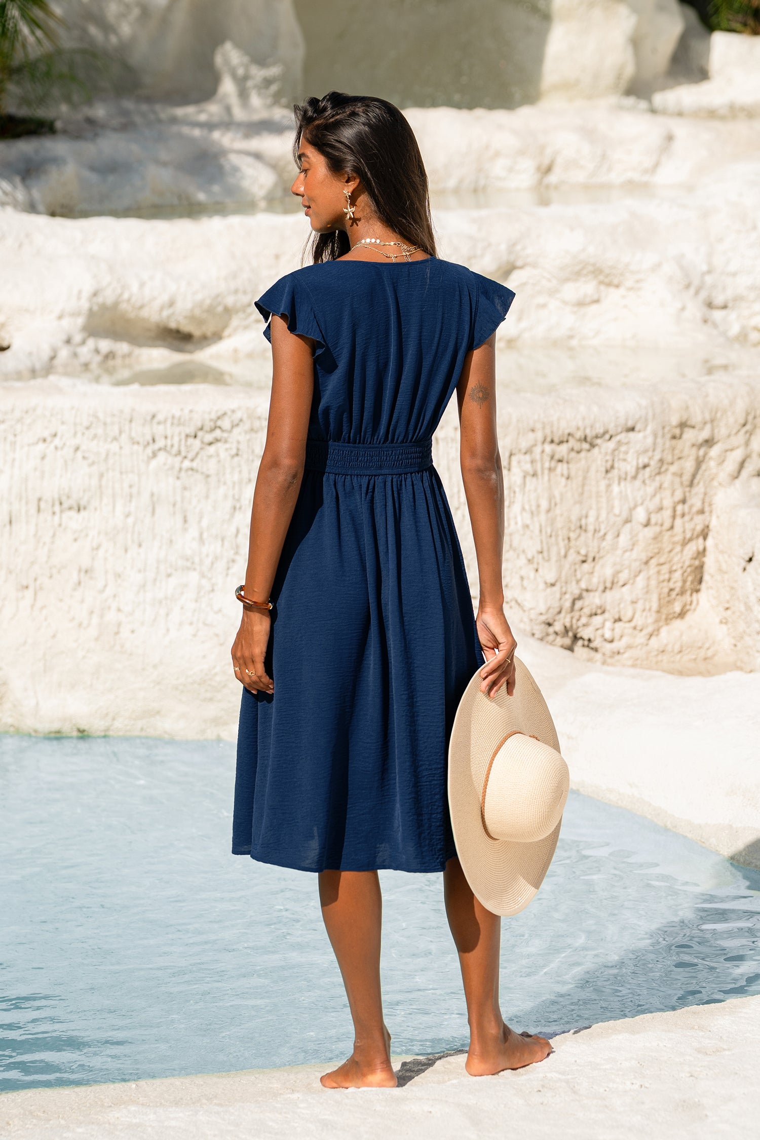 Marineblaues Midi-Strandkleid
