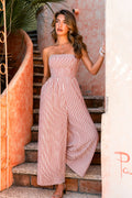 Rot Gestreifter Wide-Leg Jumpsuit