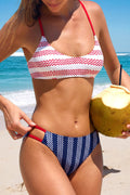 Bustier-Bikini-Set mit breiten Trägern und Chevron-Muster