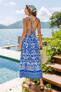 Blau-Weiß Abstraktes Midi-Strandkleid