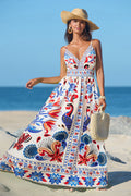 Paisley Maxi-Strandkleid mit tiefem Ausschnitt