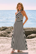 Gestreiftes Ärmelloses Maxi-Strandkleid mit Cut-out