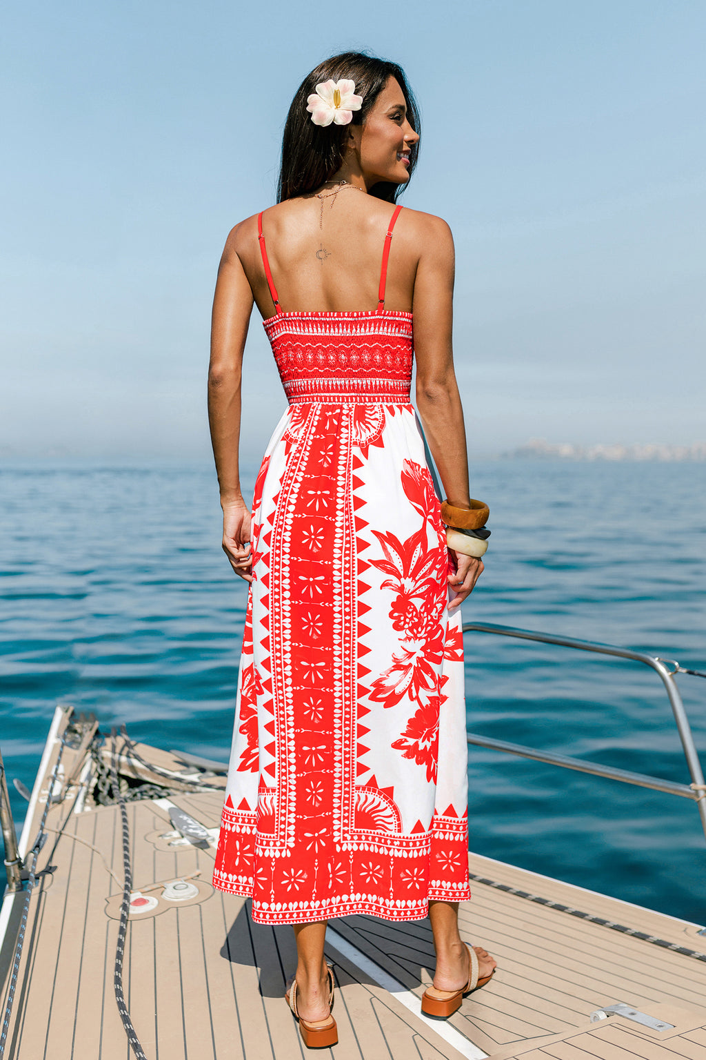 Rotes Maxi-Strandkleid mit Seitenschlitz in Wickeloptik