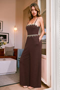 Brauner Eckiger Ausschnitt Jumpsuit mit Muschelbesatz