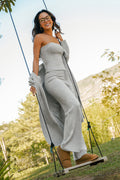 Graue Longline-Strickjacke mit Taschen