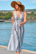 Gestreiftes Ärmelloses Tiefer Ausschnitt Maxi-Urlaubs-Sommerkleid