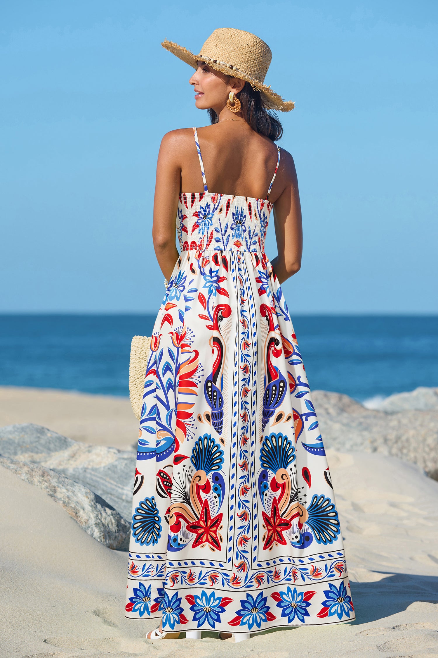 Paisley Maxi-Strandkleid mit tiefem Ausschnitt